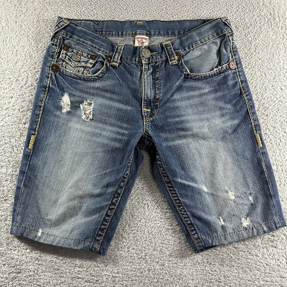 True Religon Shorts‎ Jorts Mens 34 Faded Distressed 11" Inseam USA Y2K